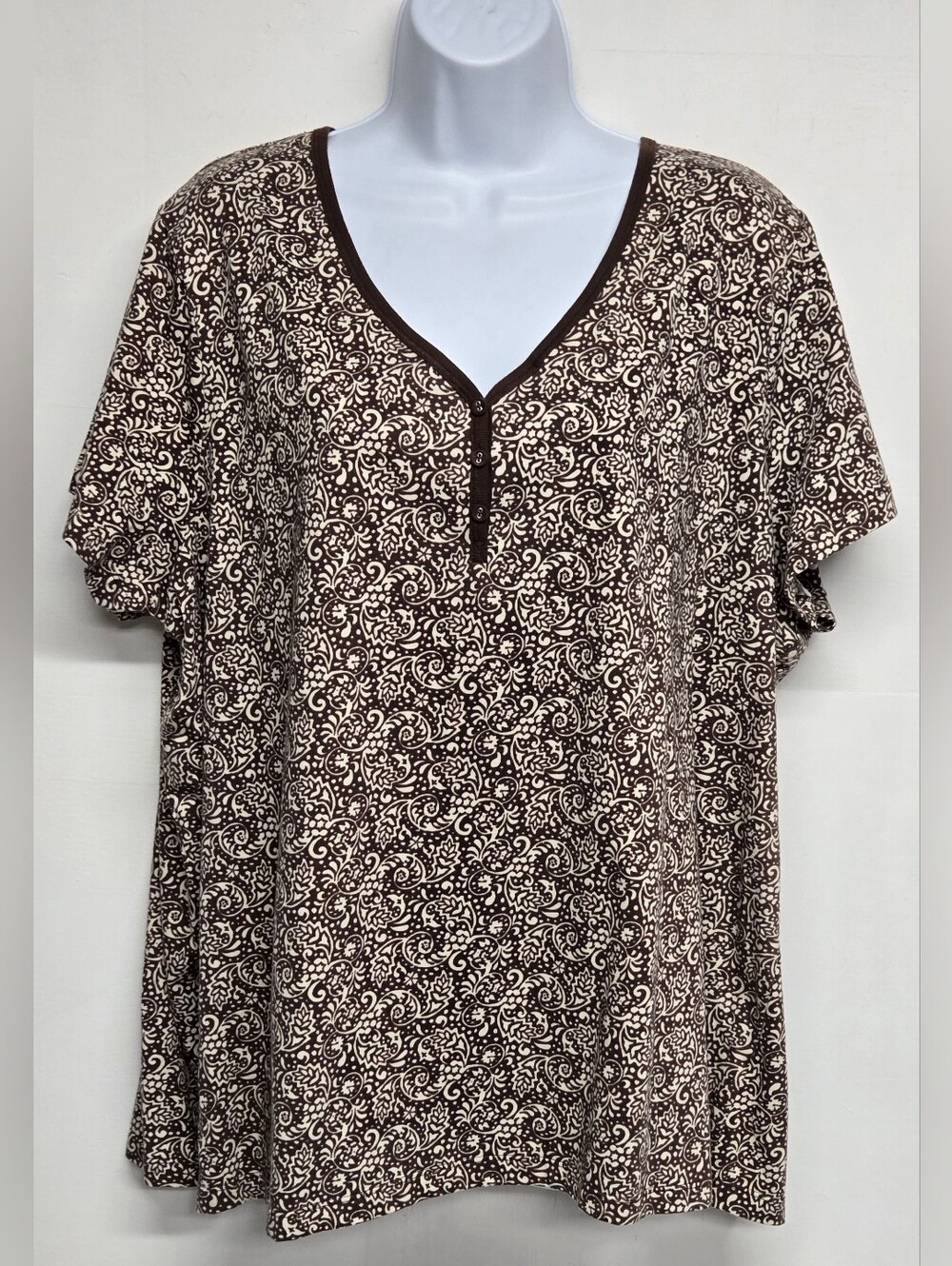 First Issue Liz Claiborne Woman 3 Top Henley Paisley Short Sleeve 100% Cotton